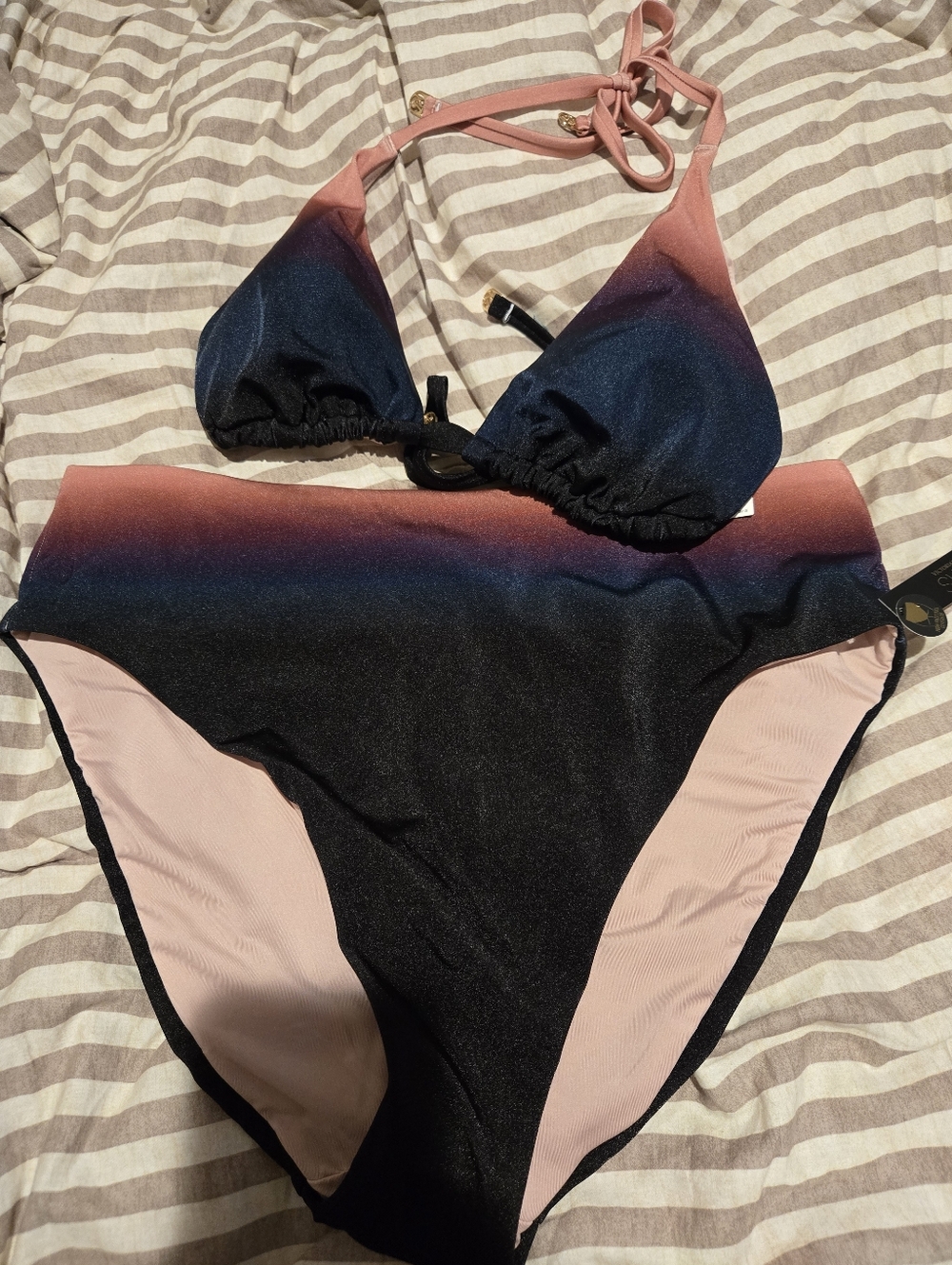 Colorblock Bikini Set in Pink, Navy & Black XL/XXL